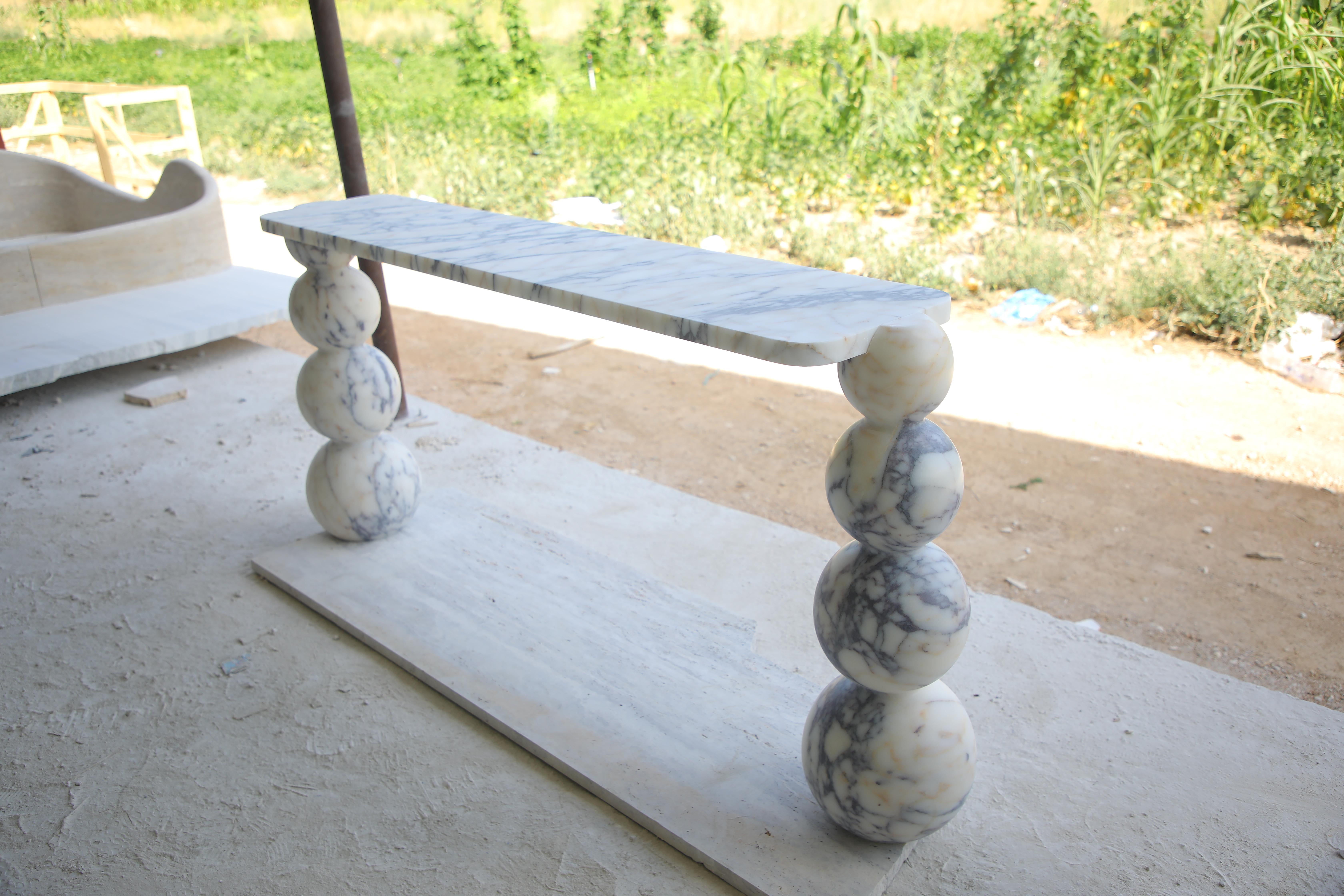 Organic Modern Viola Marble Console Table with Ball Legs For Sale