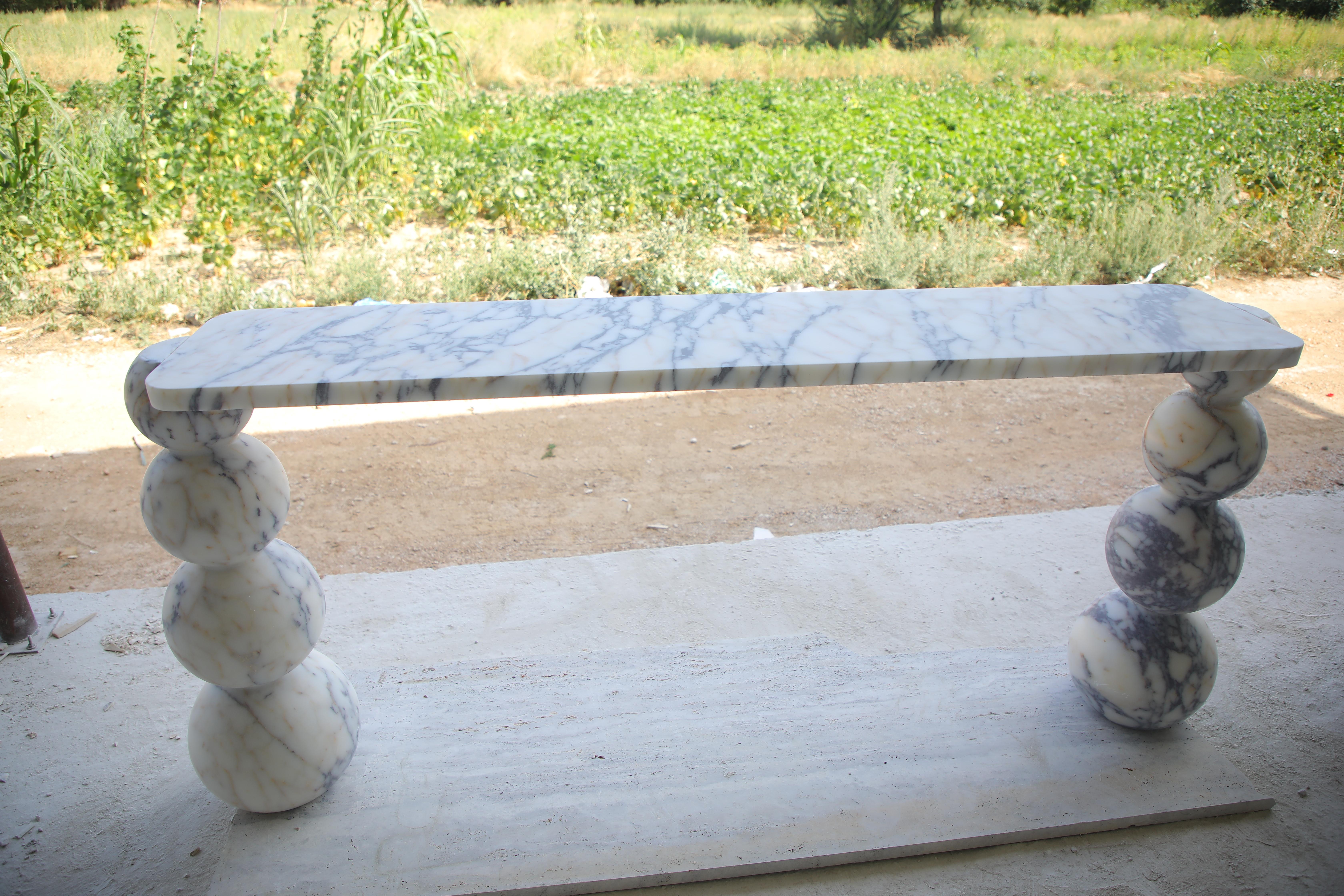 Travertine Viola Marble Console Table with Ball Legs For Sale