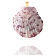 Viola Natural Shell Pendant with 14k Gold and Natural Amethyst Gemstone