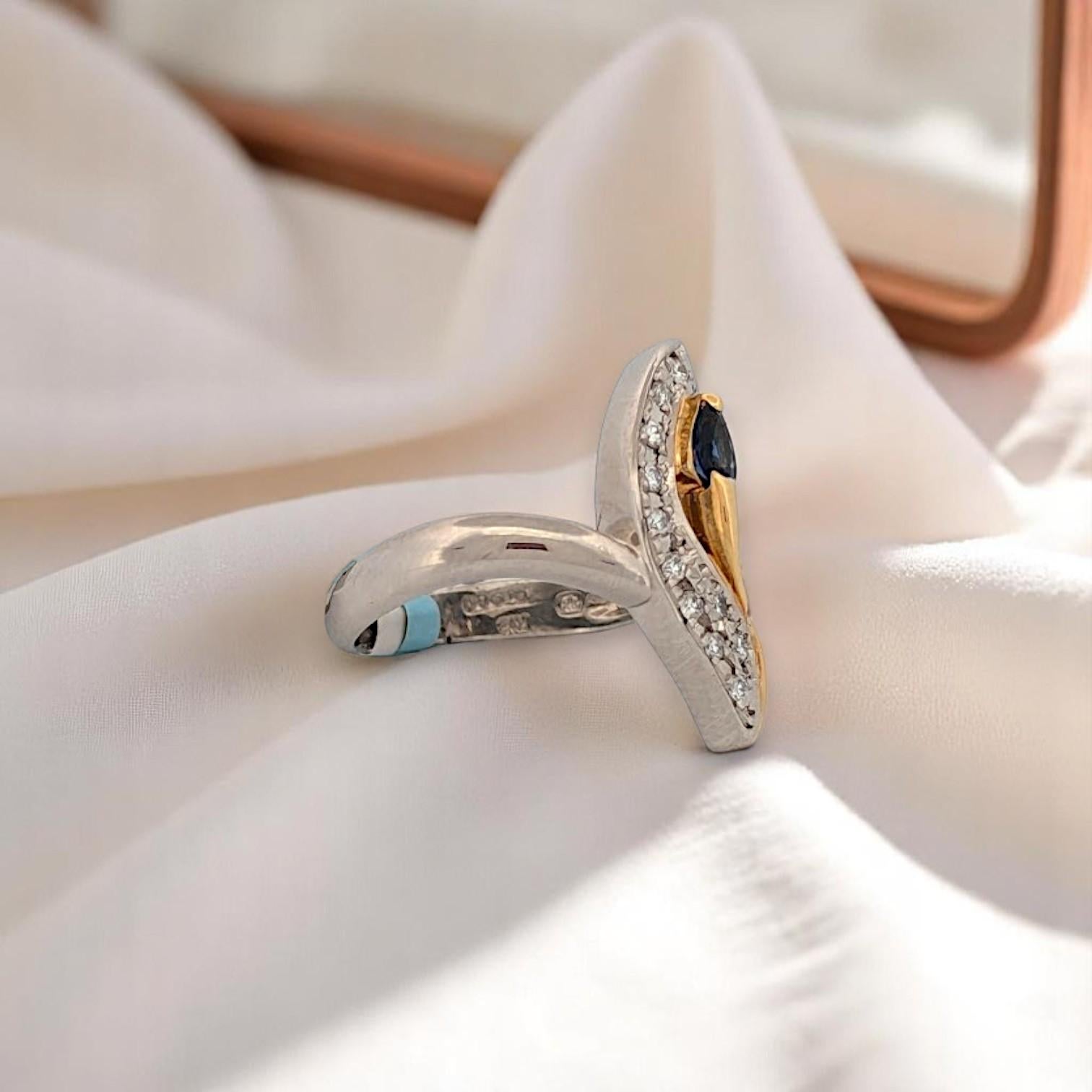 Bratsche  Ring aus Platin und 18K Gelbgold mit 0,20ct Saphir Damen im Angebot