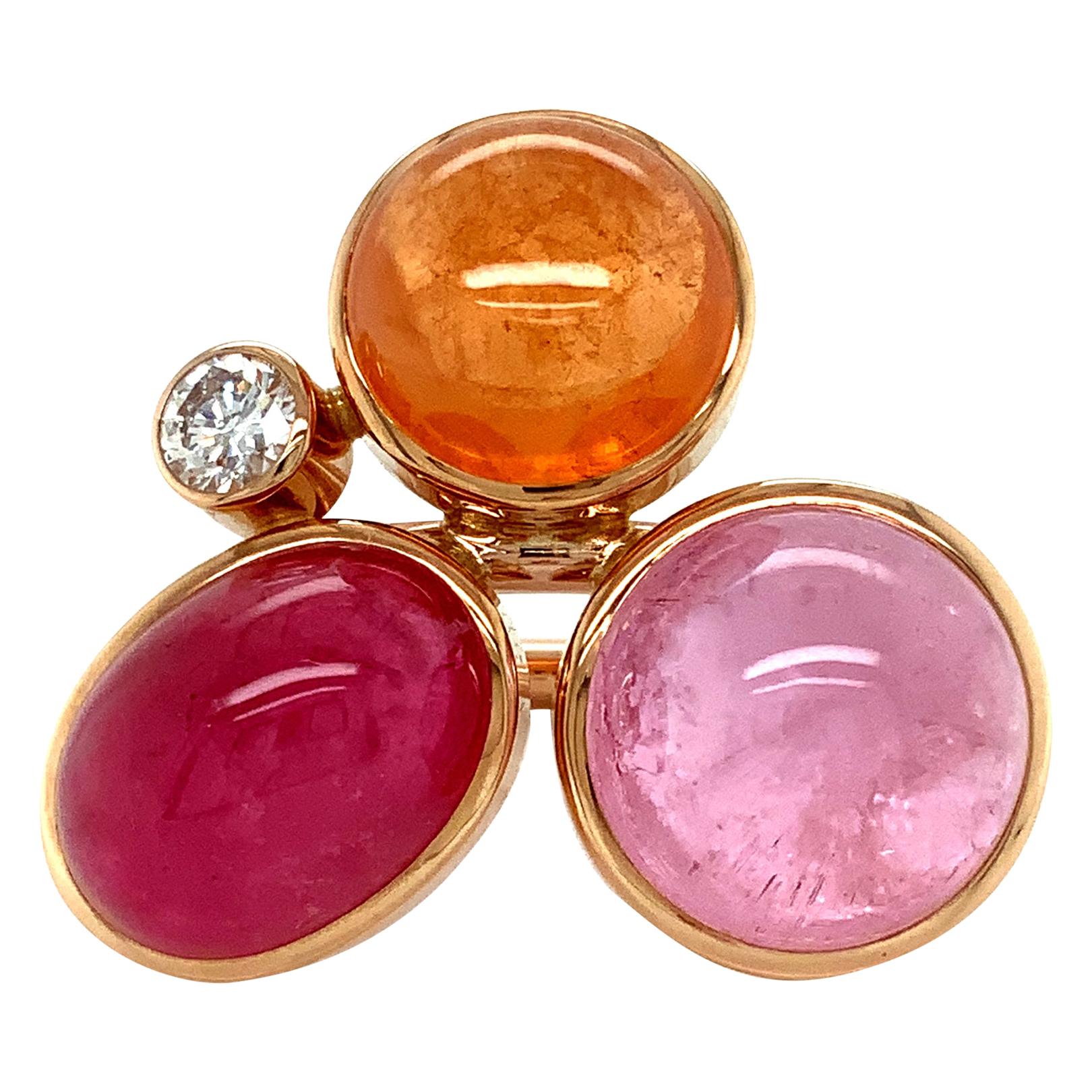 Georg Spreng - Viola Ring 18K Gold Mandarin, pink Tourmaline, Rubelite, Diamond For Sale