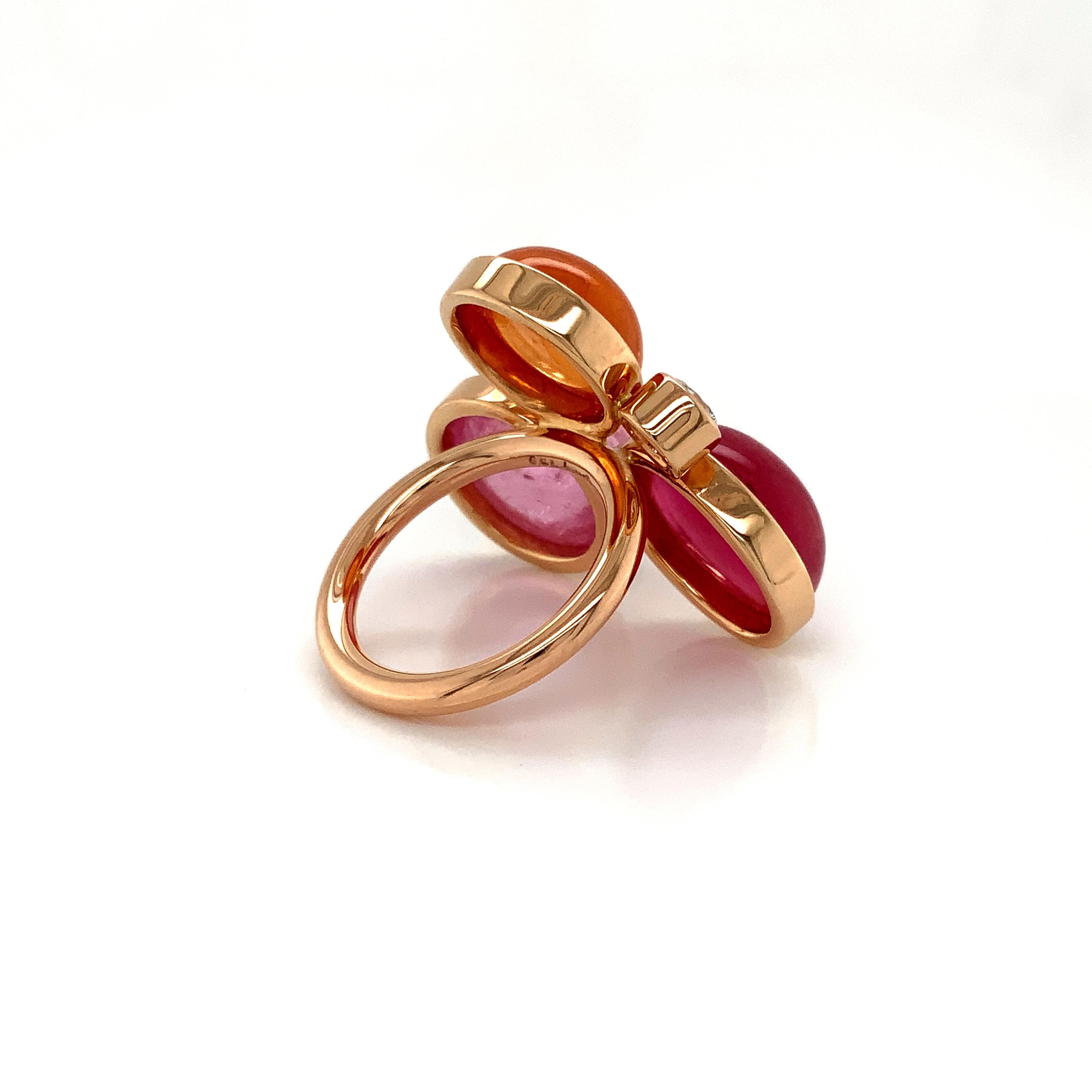 Round Cut Georg Spreng - Viola Ring 18K Gold Mandarin, pink Tourmaline, Rubelite, Diamond For Sale