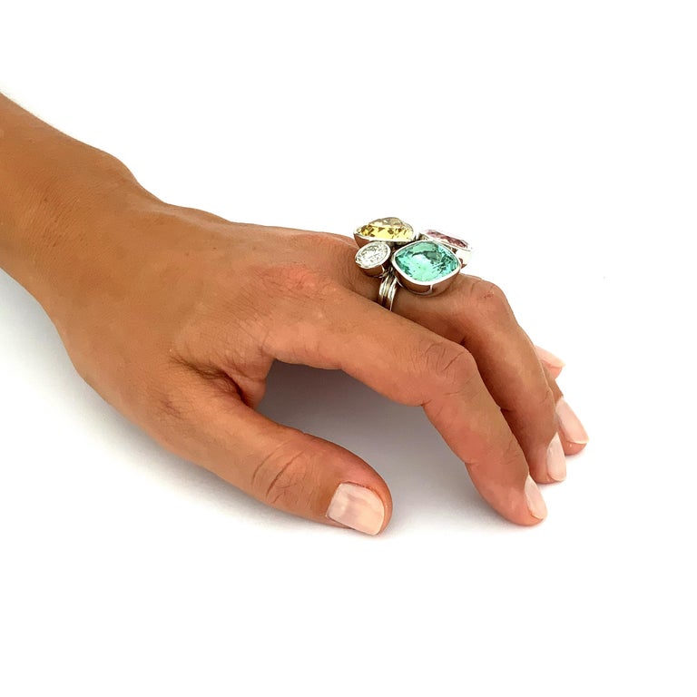 Spreng Viola Ring Platinum 950 Gold Beryl, Tourmaline, Beryl