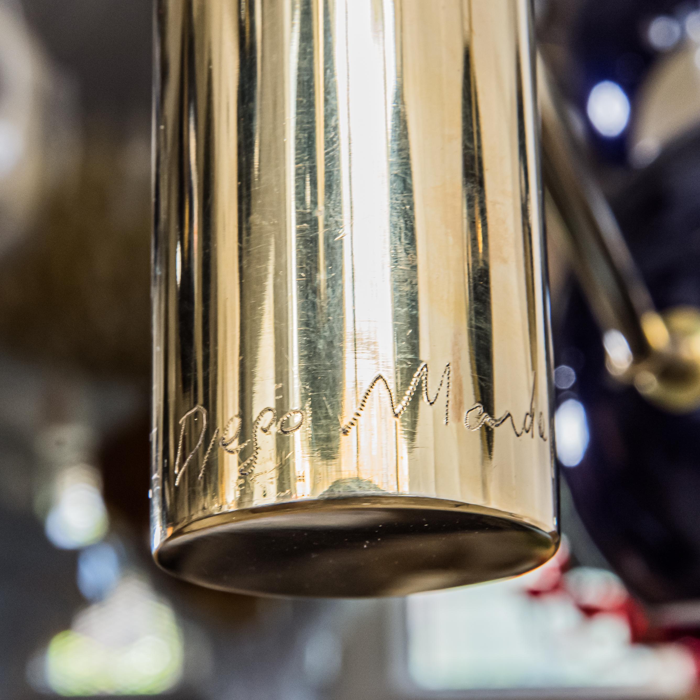 Viola Sputnik Lamp 16 dark Purple Color Shades Brass Structure by Diego Mardegan For Sale 5