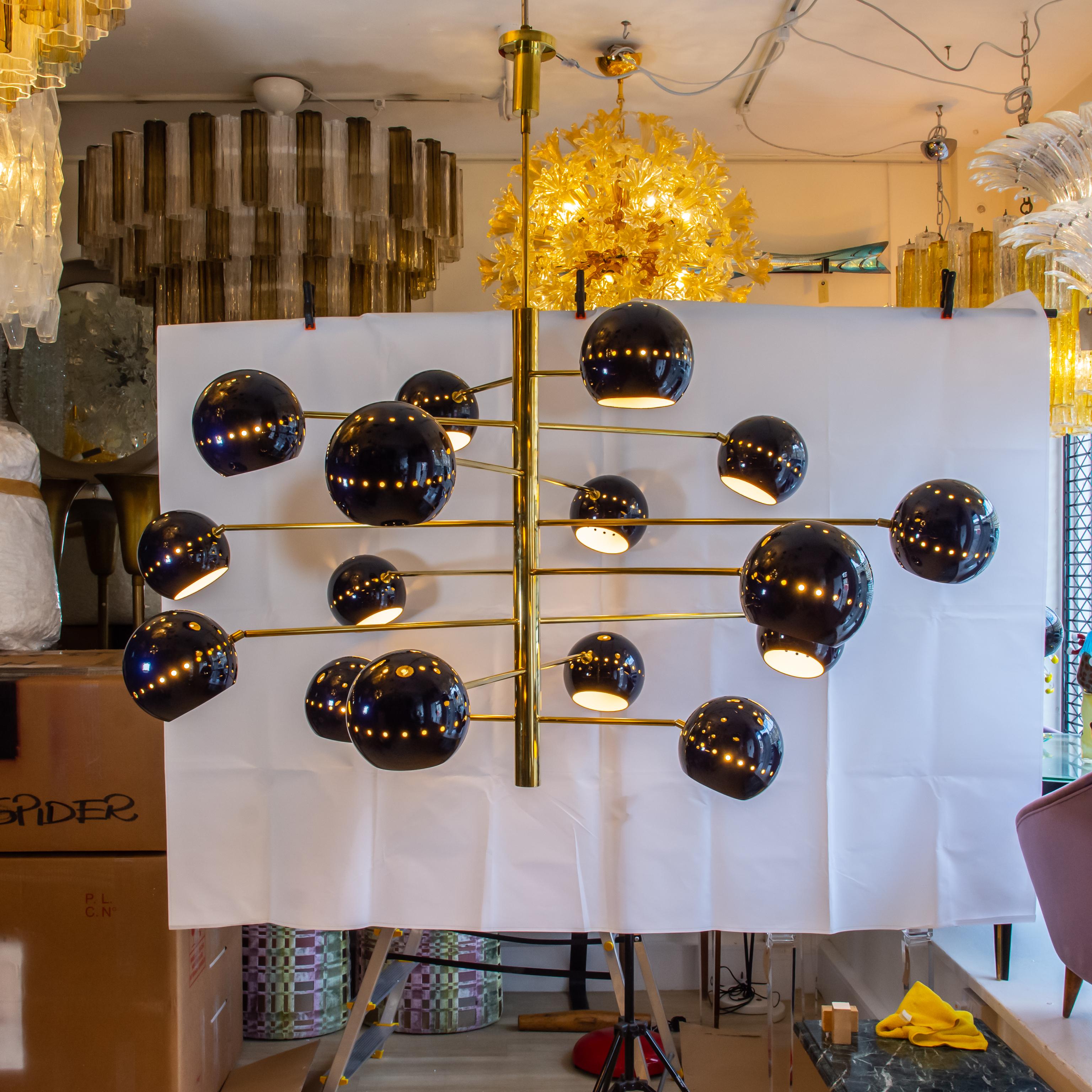 Viola Sputnik Lamp 16 dark Purple Color Shades Brass Structure by Diego Mardegan For Sale 6