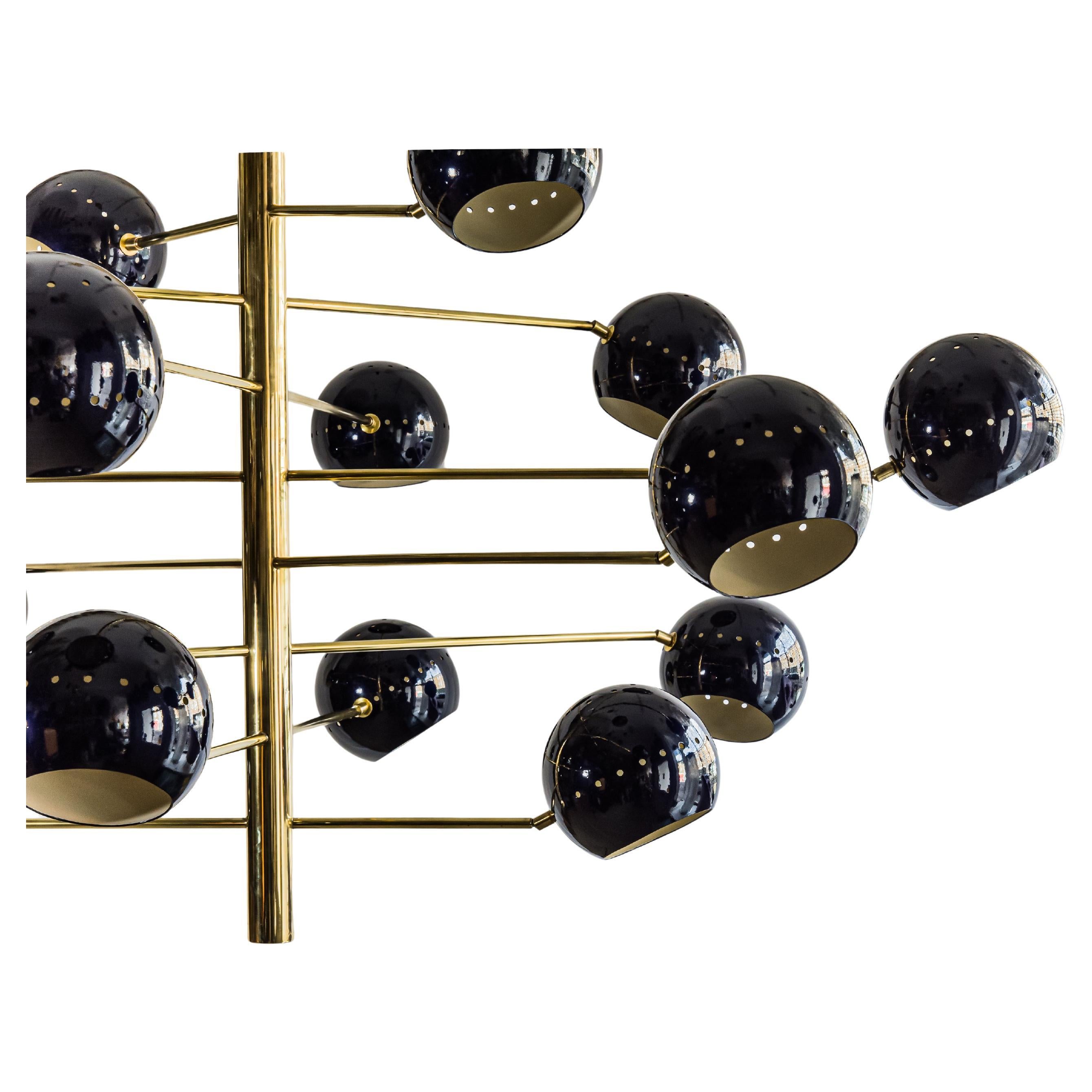 Modern Viola Sputnik Lamp 16 dark Purple Color Shades Brass Structure by Diego Mardegan For Sale