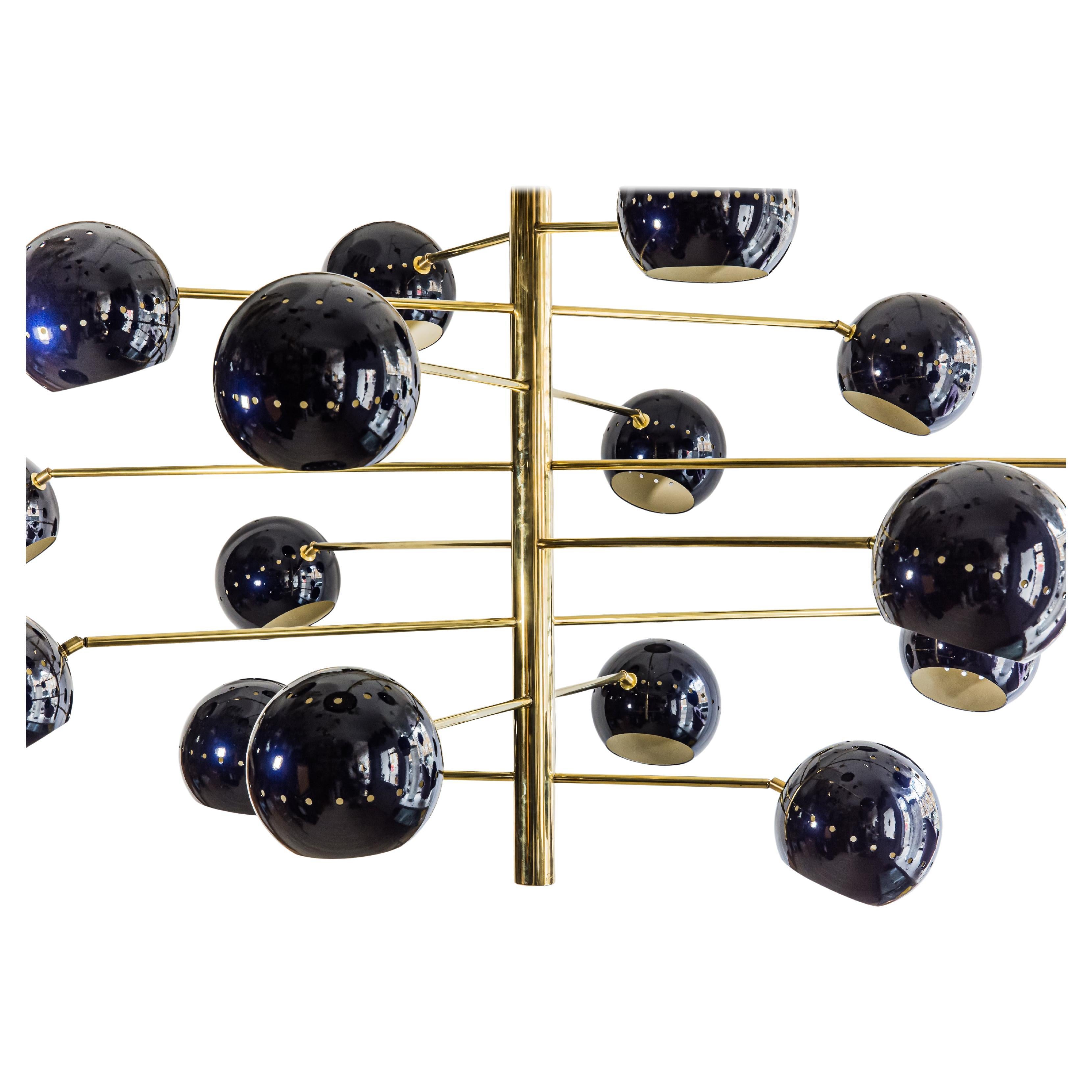 Italian Viola Sputnik Lamp 16 dark Purple Color Shades Brass Structure by Diego Mardegan For Sale