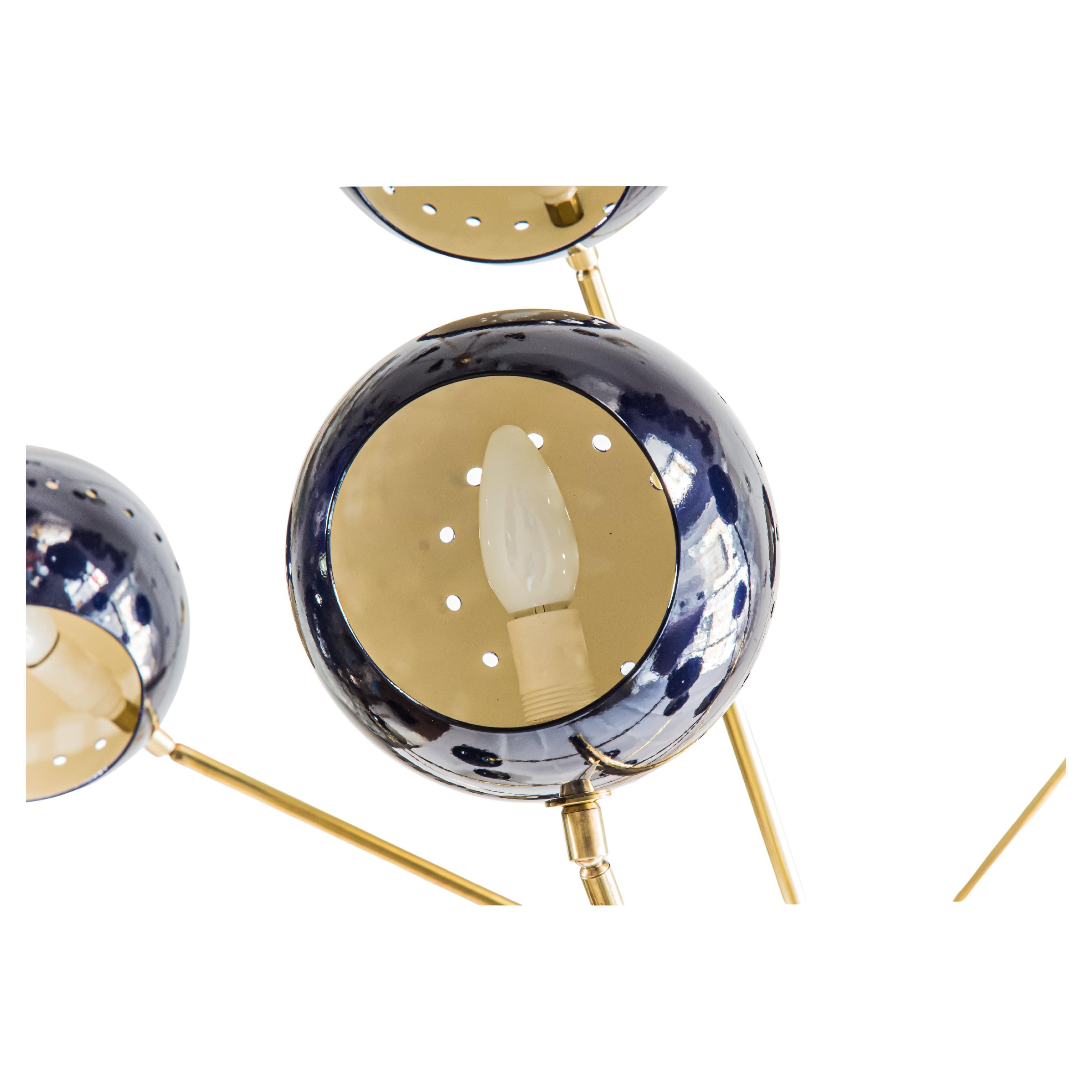 Viola Sputnik Lamp 16 dark Purple Color Shades Brass Structure by Diego Mardegan In Good Condition For Sale In London, GB
