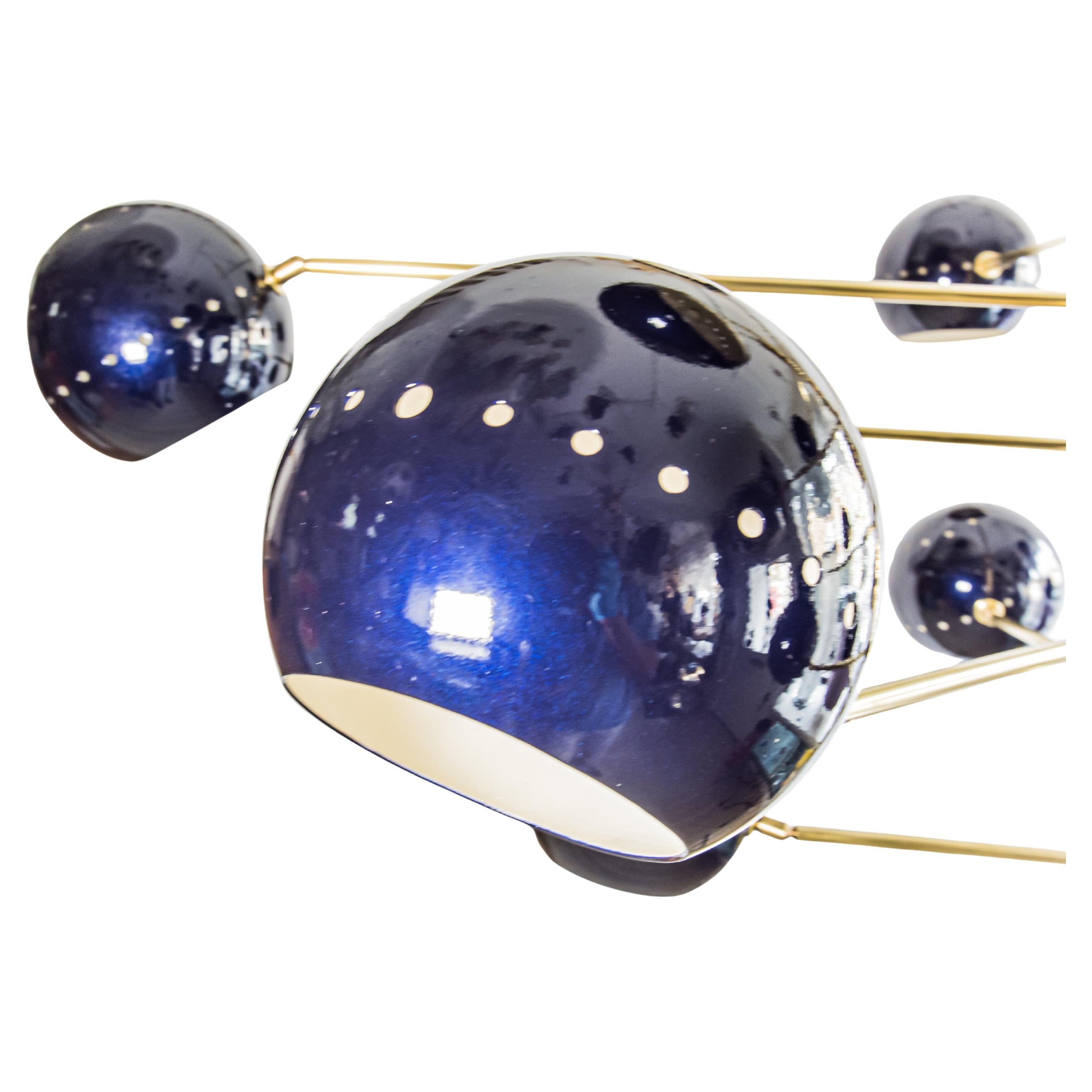 Contemporary Viola Sputnik Lamp 16 dark Purple Color Shades Brass Structure by Diego Mardegan For Sale