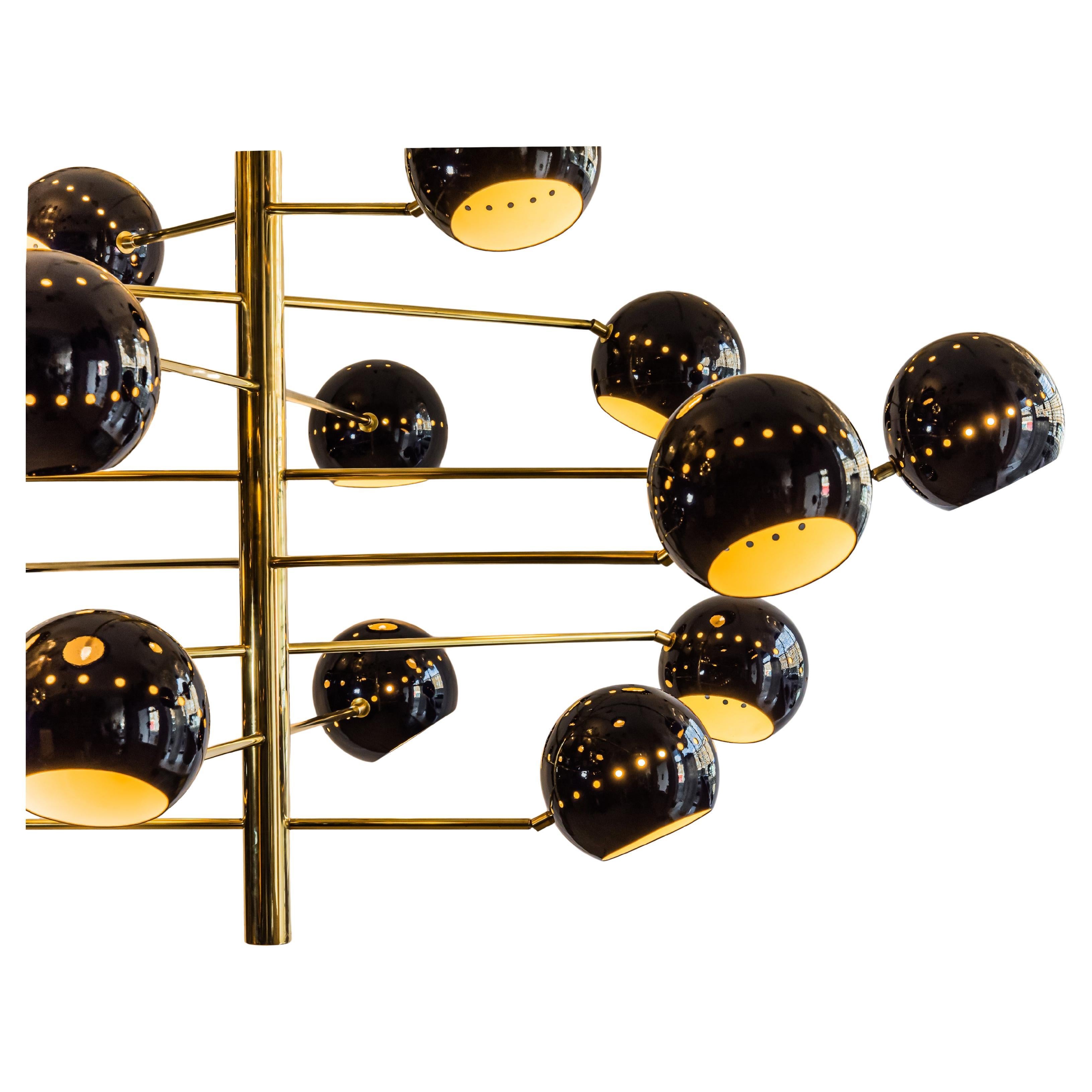 Aluminum Viola Sputnik Lamp 16 dark Purple Color Shades Brass Structure by Diego Mardegan For Sale
