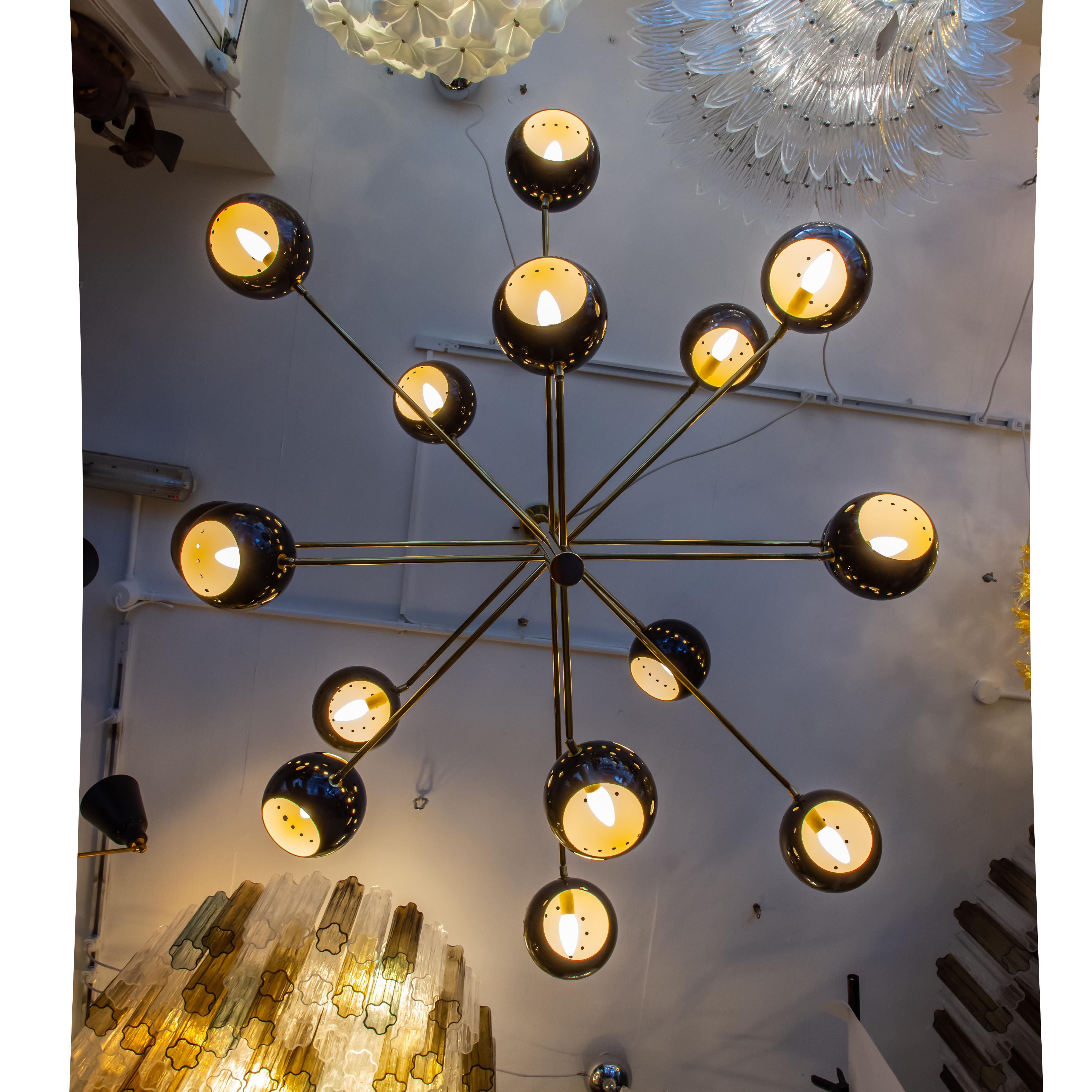 Viola Sputnik Lamp 16 dark Purple Color Shades Brass Structure by Diego Mardegan For Sale 1