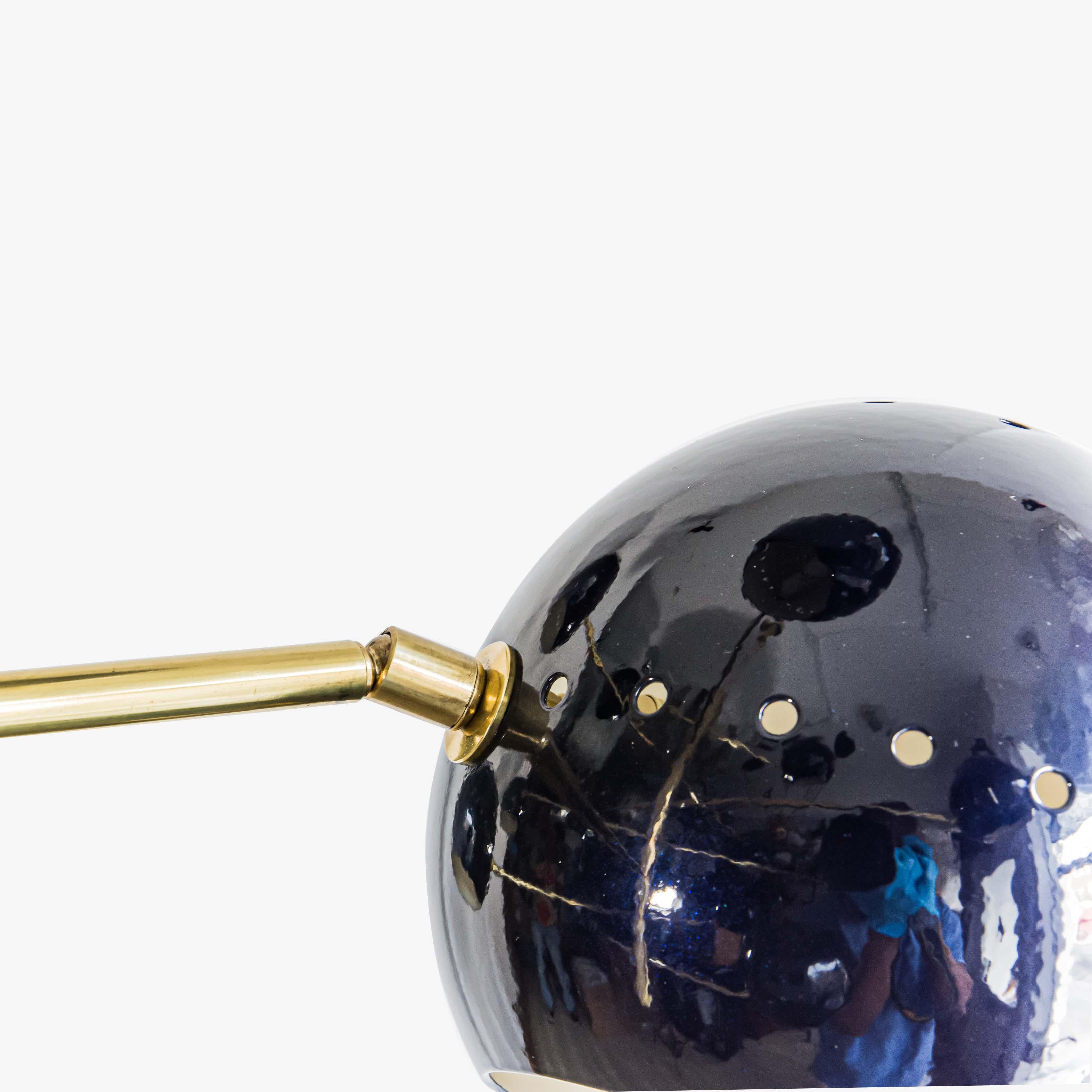 Viola Sputnik Lamp 16 dark Purple Color Shades Brass Structure by Diego Mardegan For Sale 2