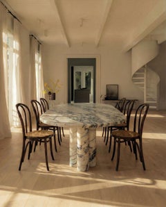 Viola Veined Violet MarbleOval Dining Table - in the Style of 1970 Mario Bellini