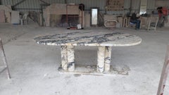 Viola Veined Violet MarbleOval Dining Table - in the Style of 1970 Mario Bellini