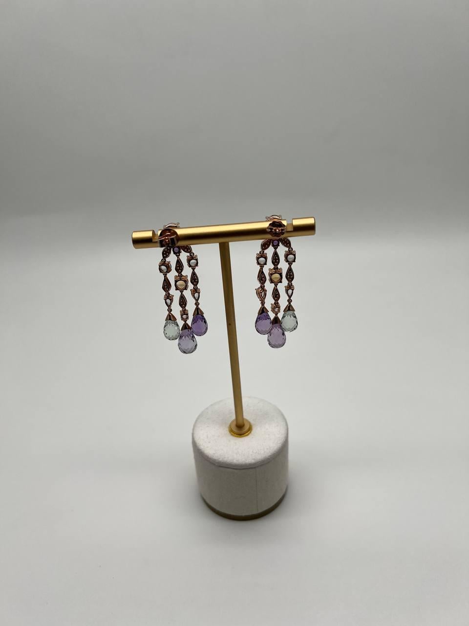 Violet Amethyst Blue Topaz Citrine Green Prasiolite 14K Rose Gold Drop Earrings For Sale 7