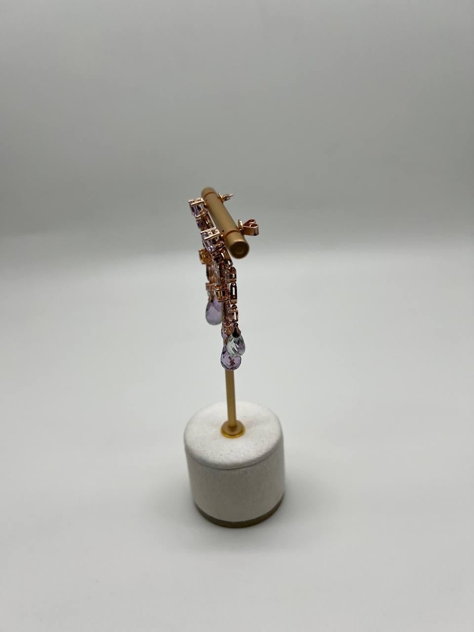 Violet Amethyst Blue Topaz Citrine Green Prasiolite 14K Rose Gold Drop Earrings For Sale 8