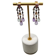 Violet Amethyst Blue Topaz Citrine Green Prasiolite 14K Rose Gold Drop Earrings