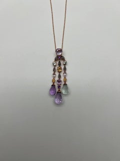 Violet Amethyst Blue Topaz Citrine Green Prasiolite Rose Gold Pendant Necklace