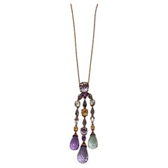 Violet Amethyst Blue Topaz Citrine Green Prasiolite Rose Gold Pendant Necklace
