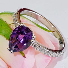 Violetter Amethyst-Brillant-Ring 750 Weißgold 1,50 ct 0,33 ct Made in Italy