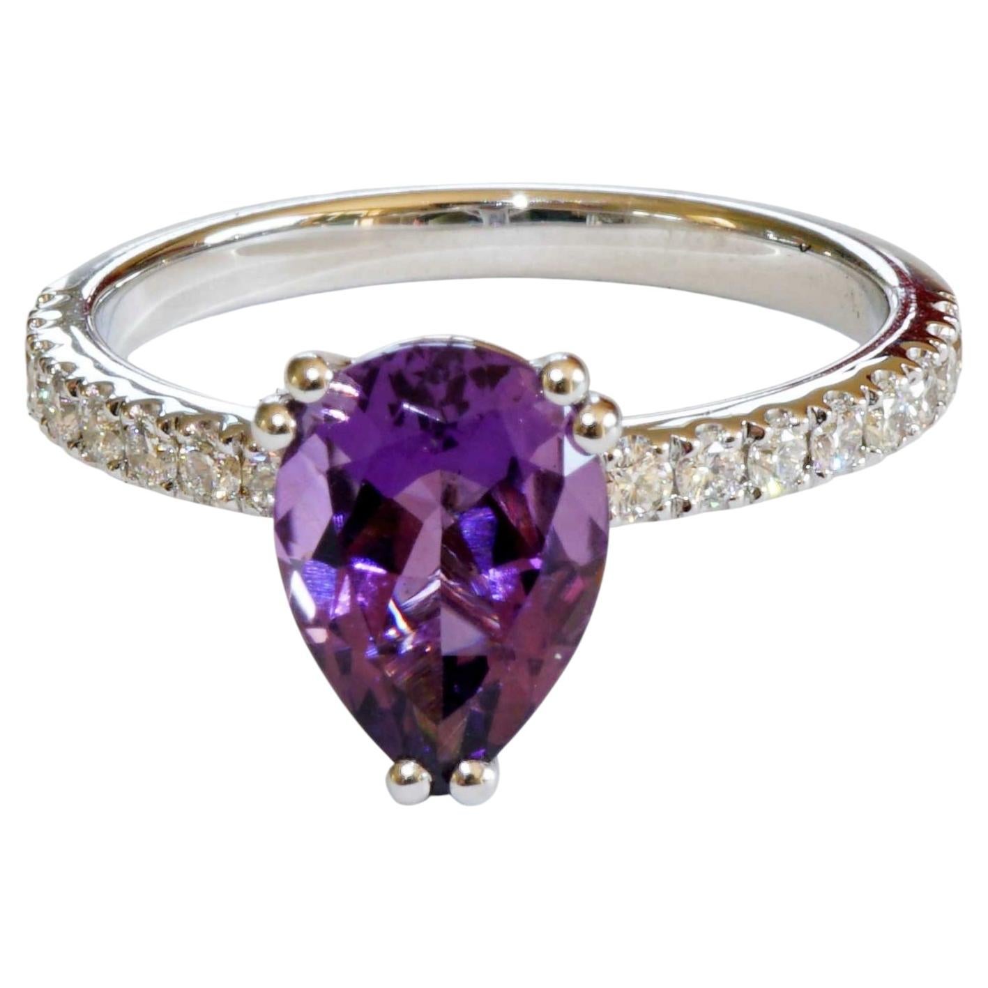 Violet Amethyst Brilliant Ring 750 White Gold 1.50 ct 0.33 ct Made in Italy For Sale