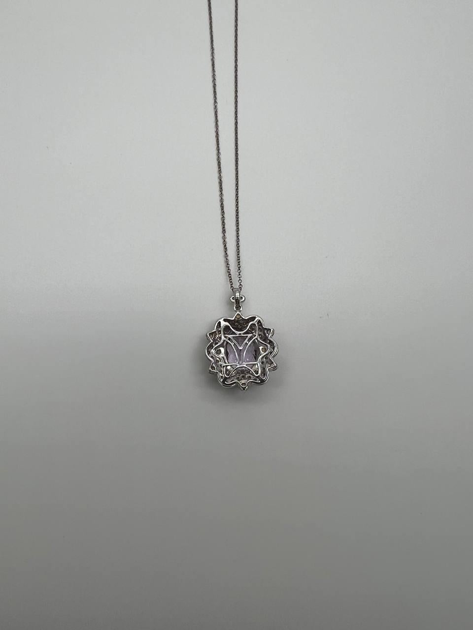 Violet Amethyst Halo Diamonds Citrine Blue Topaz 14K White Gold Pendant Necklace In New Condition For Sale In Oakton, VA