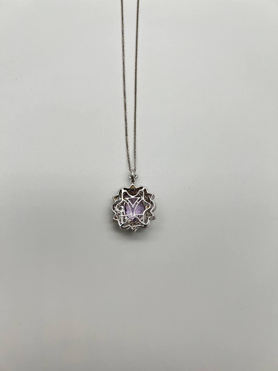 Women's Violet Amethyst Halo Diamonds Citrine Blue Topaz 14K White Gold Pendant Necklace For Sale
