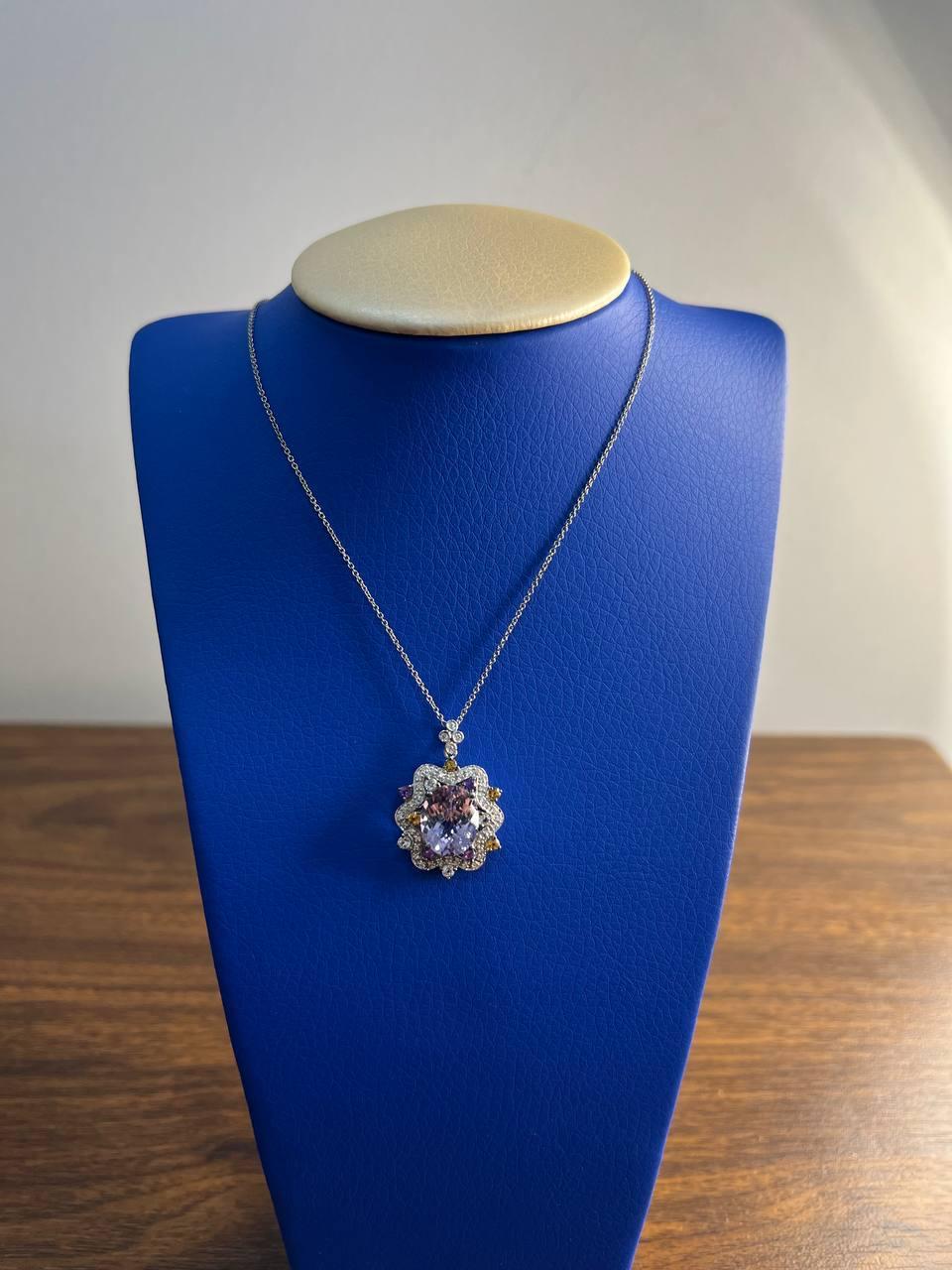 Violet Amethyst Halo Diamonds Citrine Blue Topaz 14K White Gold Pendant Necklace For Sale 1