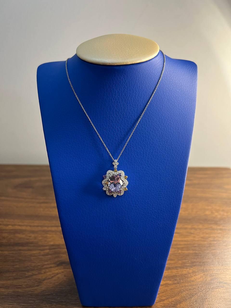 Violet Amethyst Halo Diamonds Citrine Blue Topaz 14K White Gold Pendant Necklace For Sale 2
