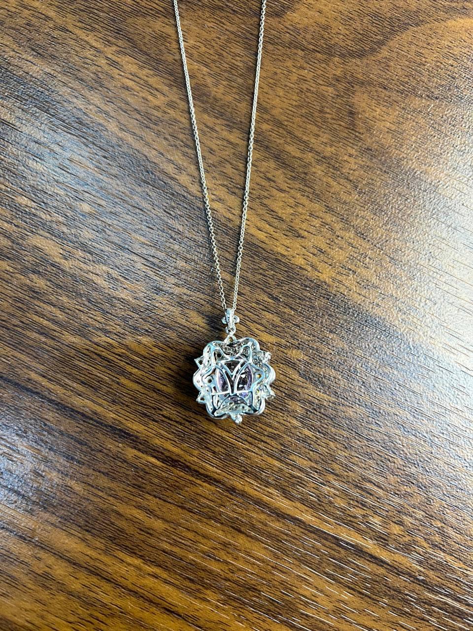 Violet Amethyst Halo Diamonds Citrine Blue Topaz 14K White Gold Pendant Necklace For Sale 5