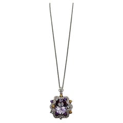 Collar Colgante Amatista Violeta Halo Diamantes Citrino Topacio Azul Oro Blanco 14K