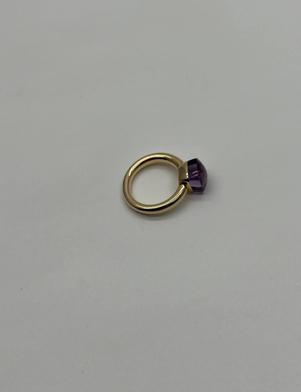 Violet Amethyst Unique Nudo Faceted Cut 14K Yellow Gold Statement Cocktail Ring For Sale 1