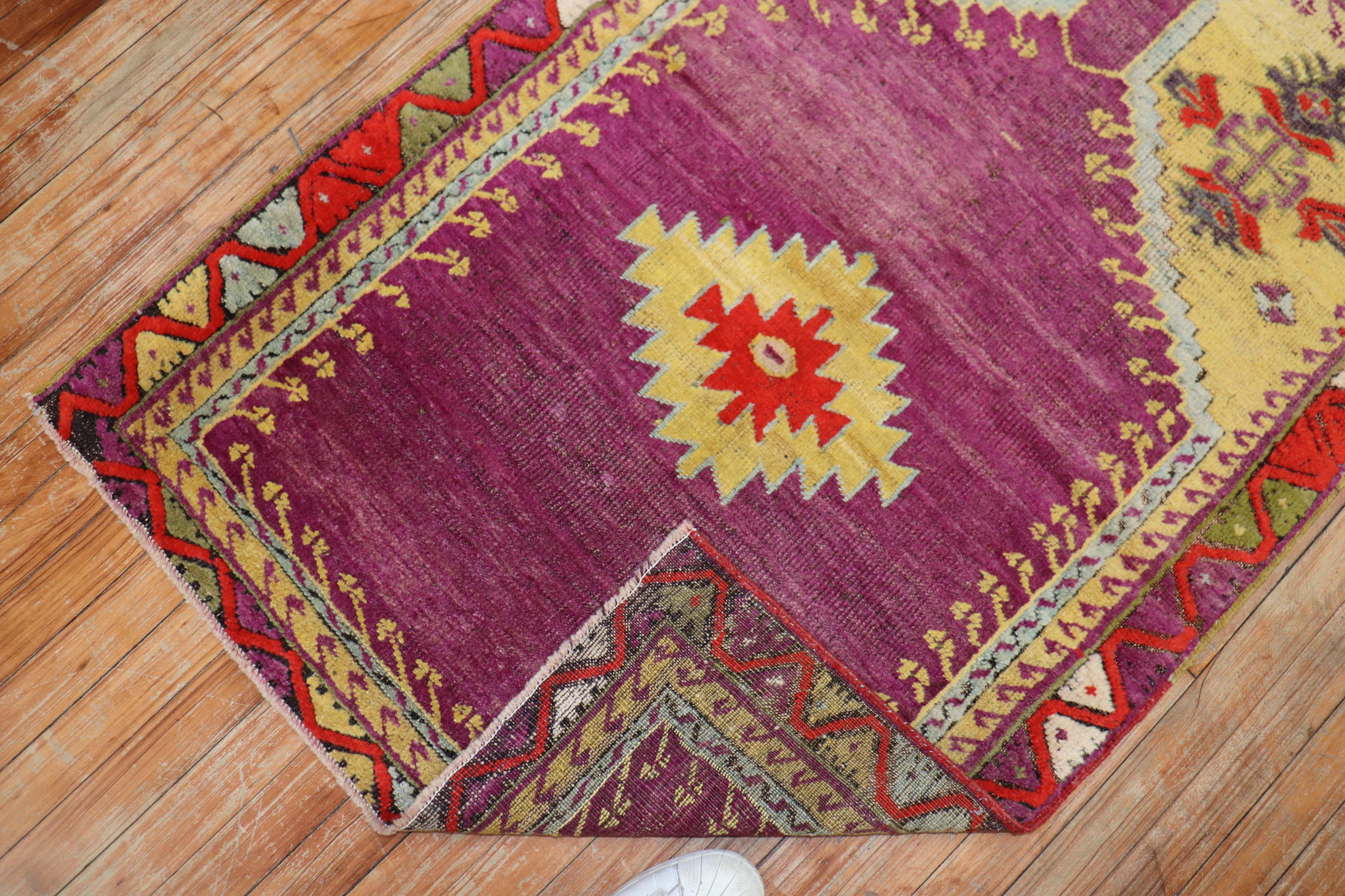 Futurist Violet Antique Turkish Melas Prayer Niche Rug For Sale