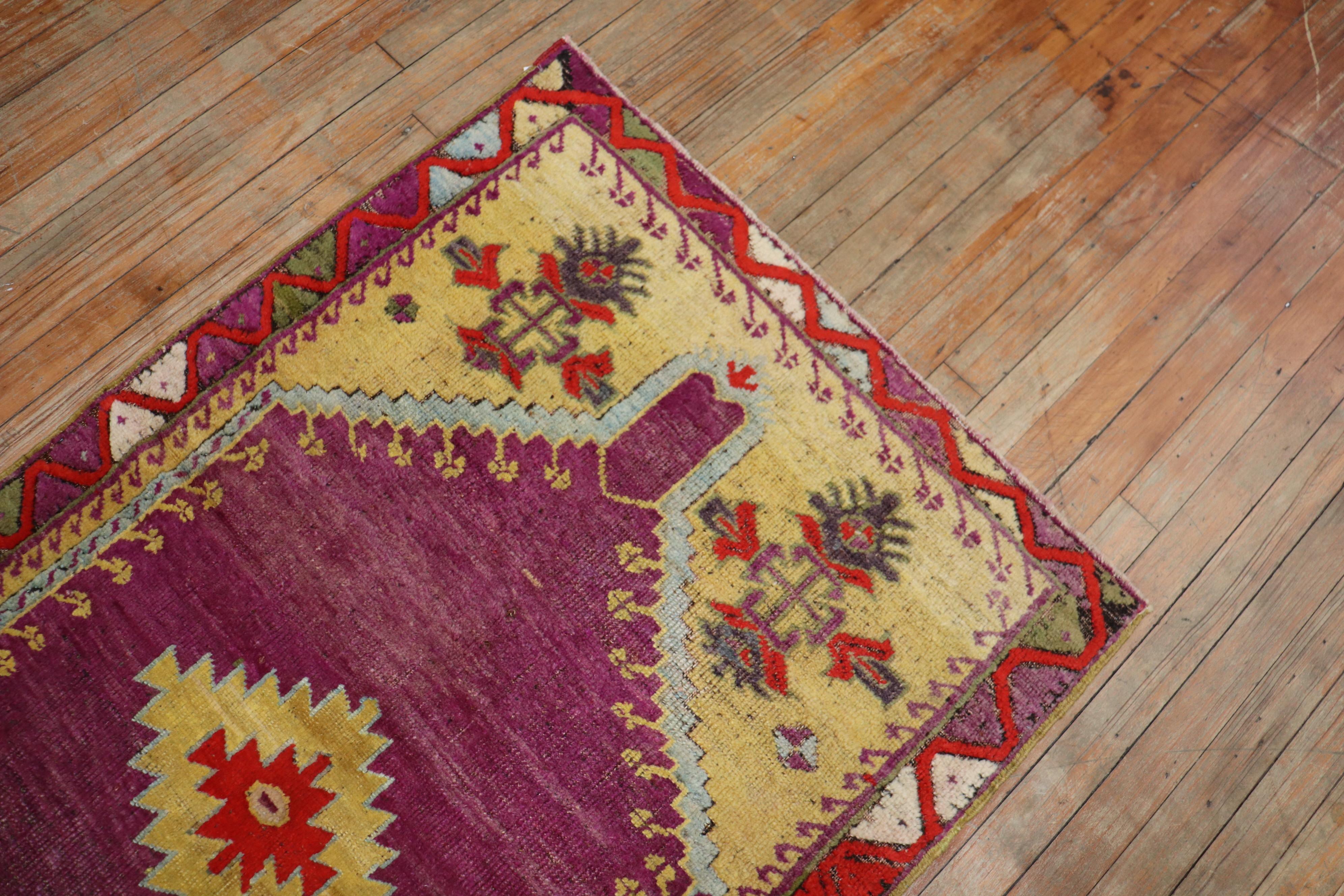 Hand-Woven Violet Antique Turkish Melas Prayer Niche Rug For Sale