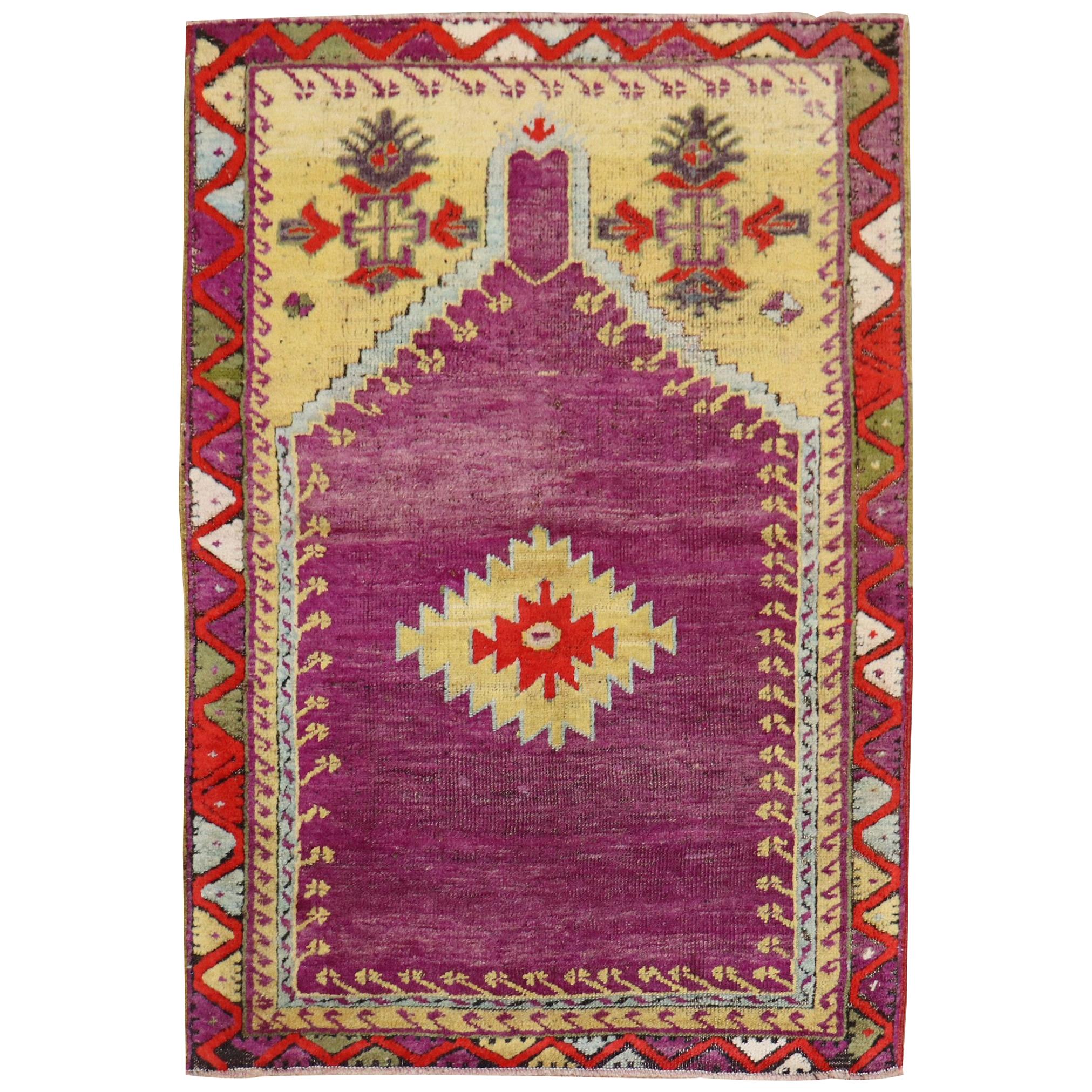 Violet Antique Turkish Melas Prayer Niche Rug