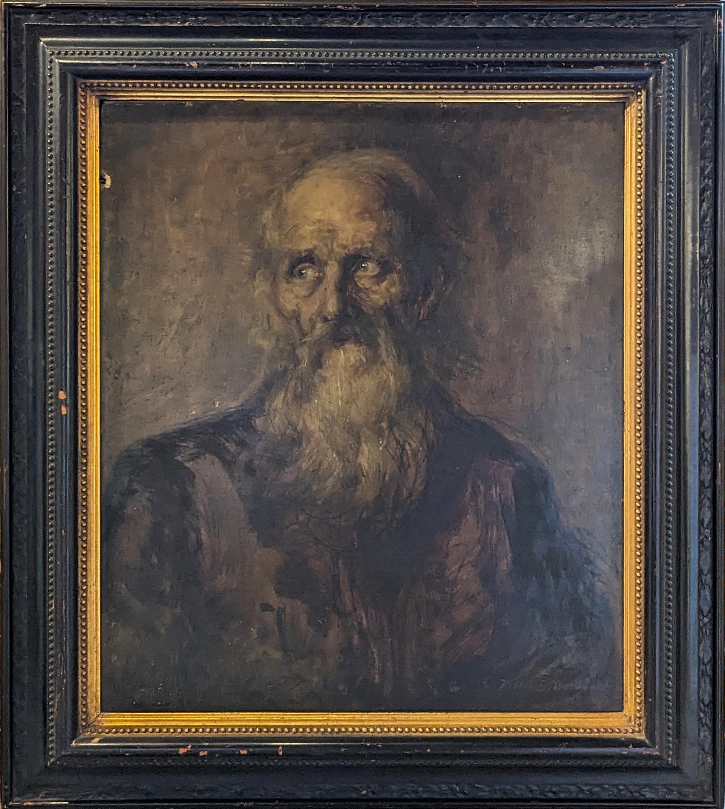 Violet B. Wenner Figurative Painting - "Study of Old Man" Early Naturalistic Figurative Portrait Oil Painting
