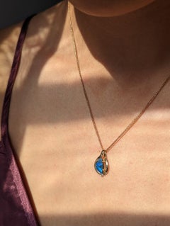 Violet Blue Australian Solid Black Opal Diamond 18k Gold Pendant Charm Triangle