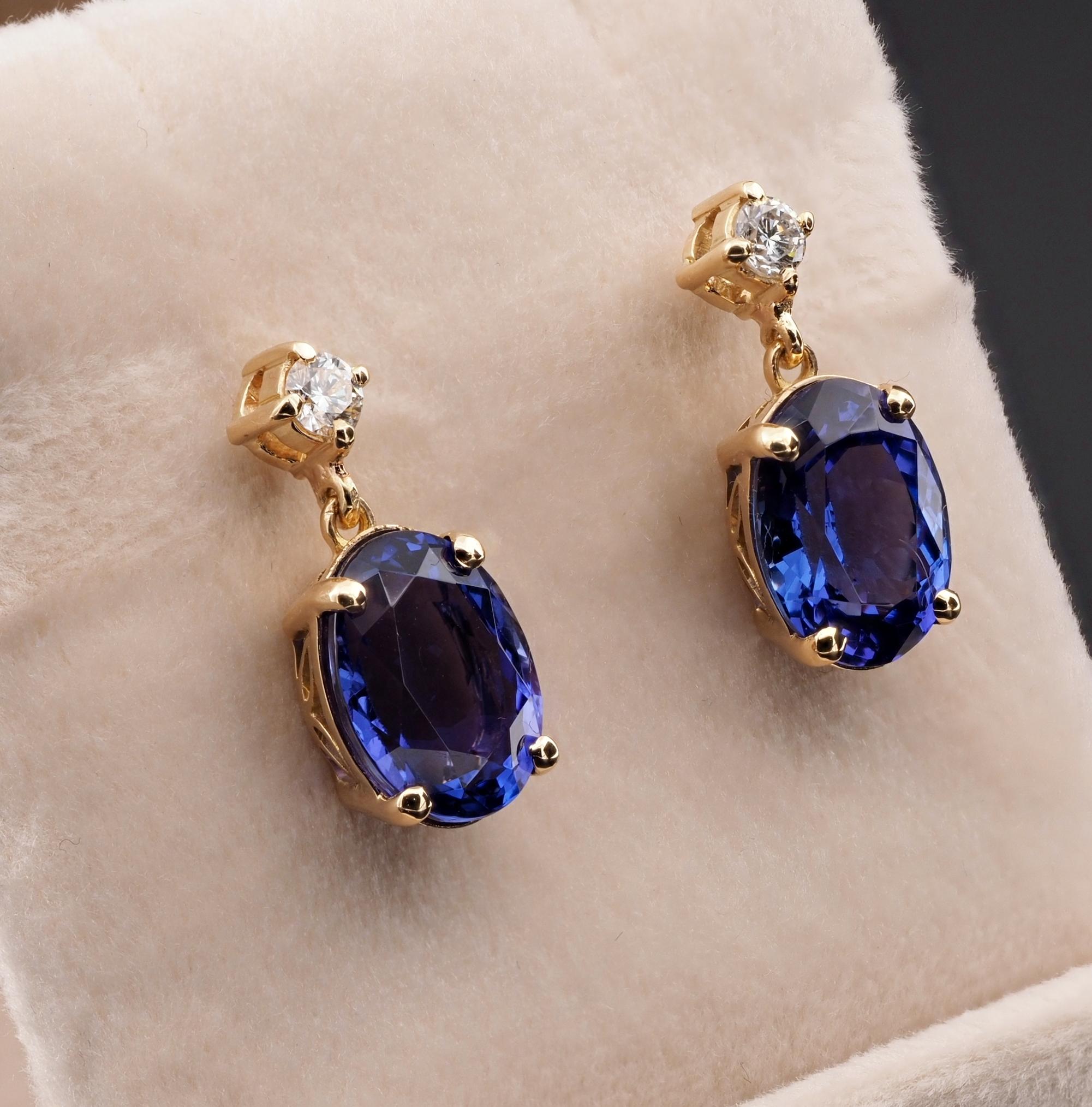 Magic Blue
Contemporary, high quality drop earrings set with mesmerizing natural Tanzanite
Hand fabricated of solid 18 KT gold
Designed in a sleek drop shape, simple, effective and so elegant
They boast two paired, stunning quality, oval cut