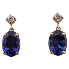 Violett Blauer 7,50 Karat Tansanit-Diamant-Ohrringe