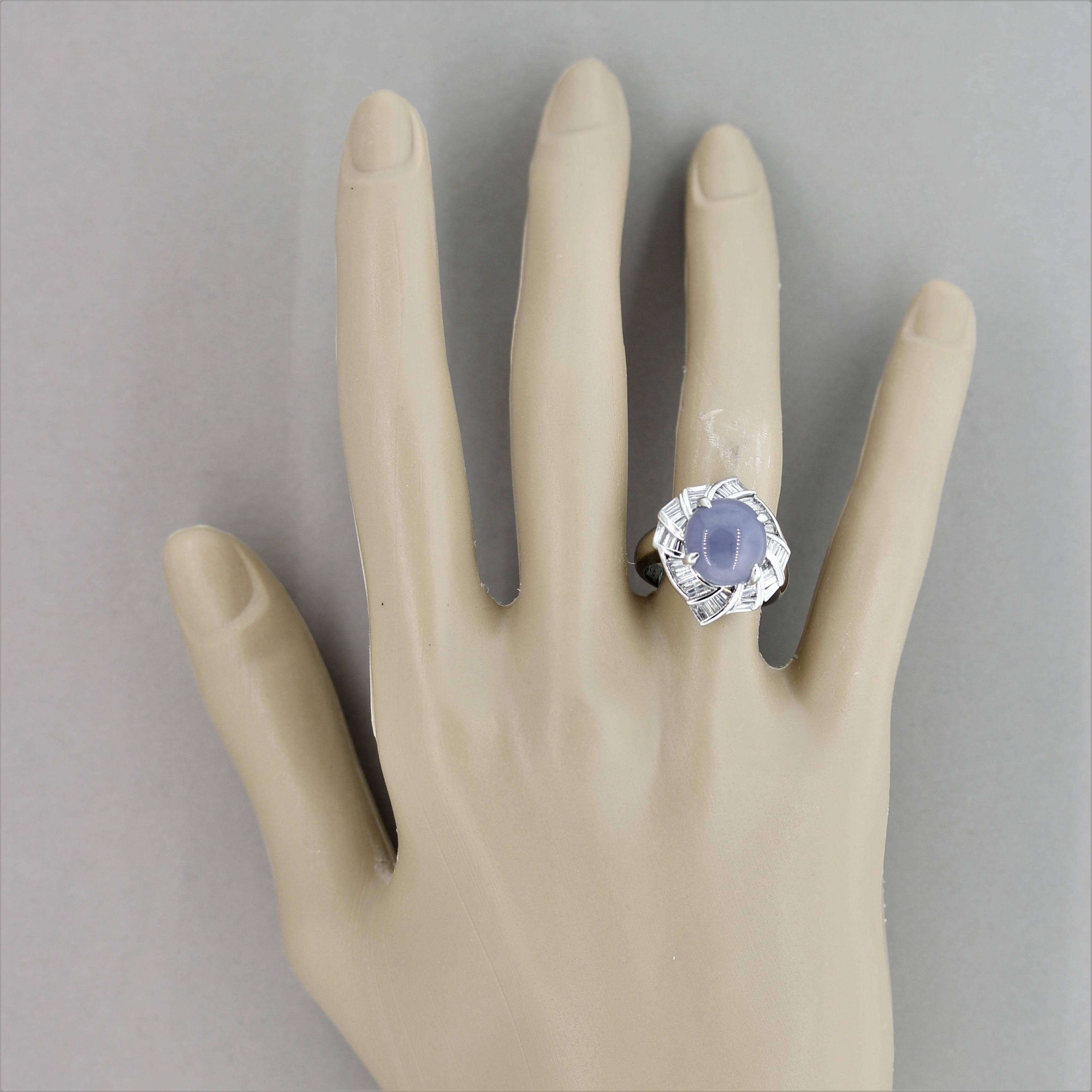 Mixed Cut Violet-Blue Jadeite Jade Diamond Platinum Swirl Ring For Sale