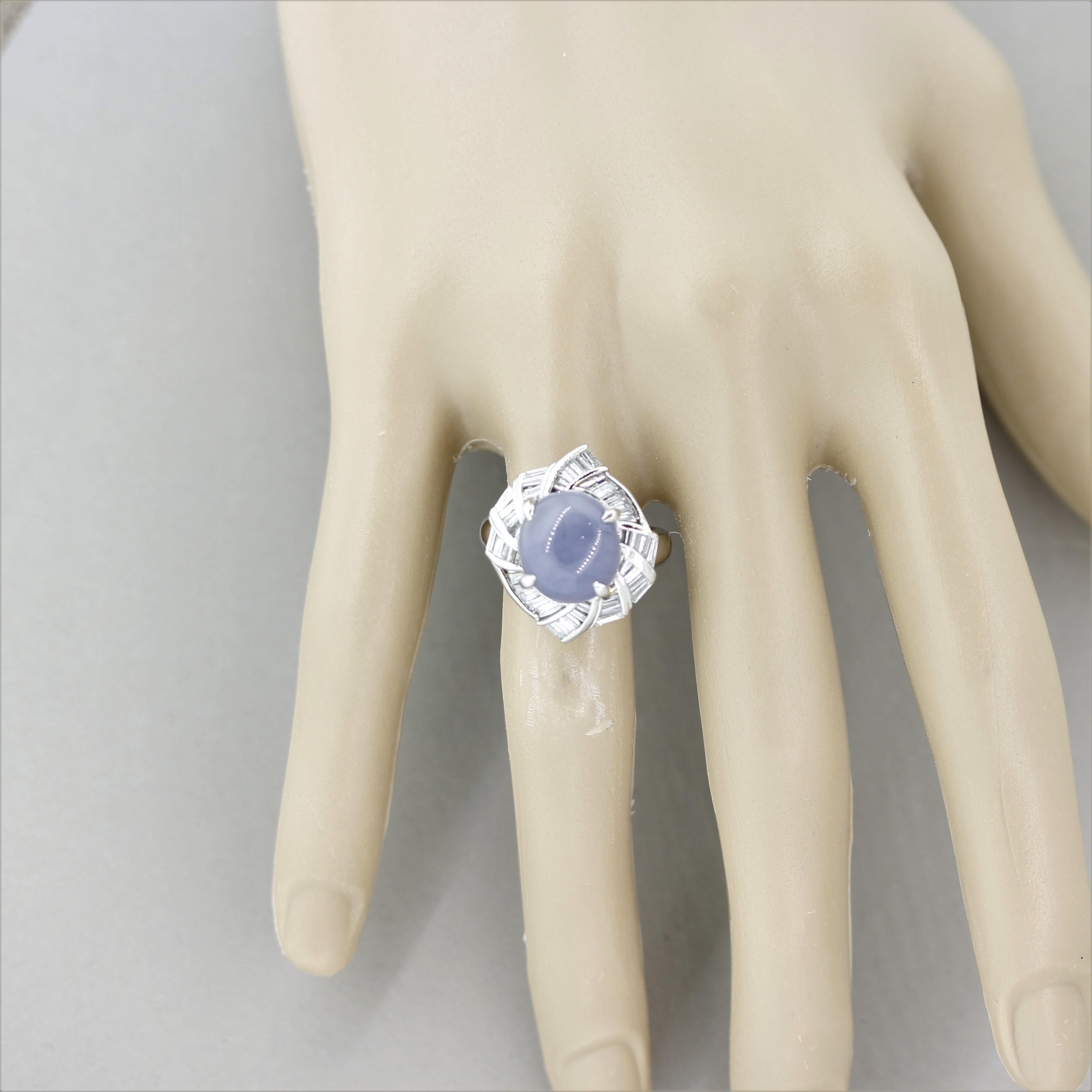 Women's Violet-Blue Jadeite Jade Diamond Platinum Swirl Ring For Sale