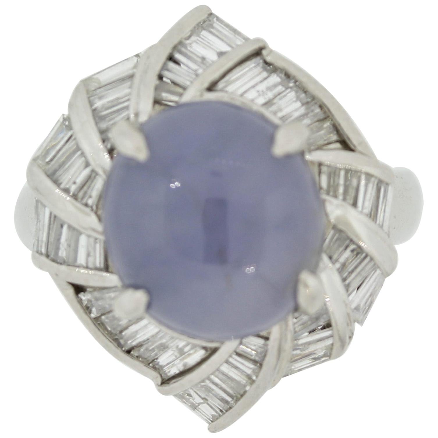 Violet-Blue Jadeite Jade Diamond Platinum Swirl Ring For Sale