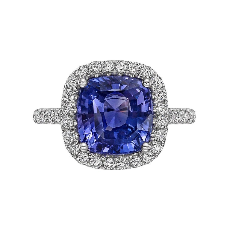 Violet-Blue Sapphire and Diamond Halo Ring at 1stDibs