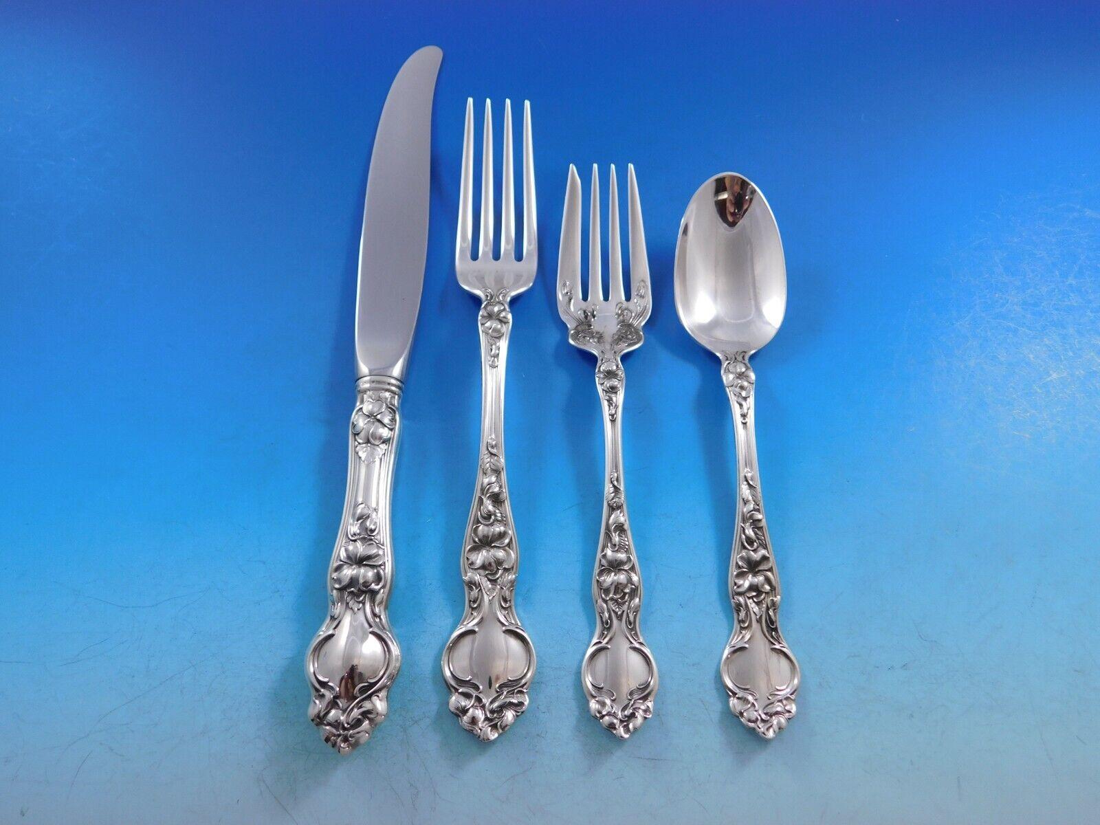 Violet by Wallace Sterling Silver Flatware Service for 12 Set 60 pcs no monogram In Excellent Condition For Sale In Big Bend, WI
