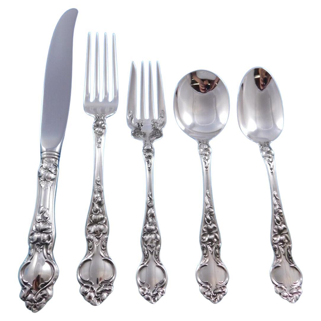 Violet by Wallace Sterling Silver Flatware Service for 12 Set 60 pcs no monogram For Sale