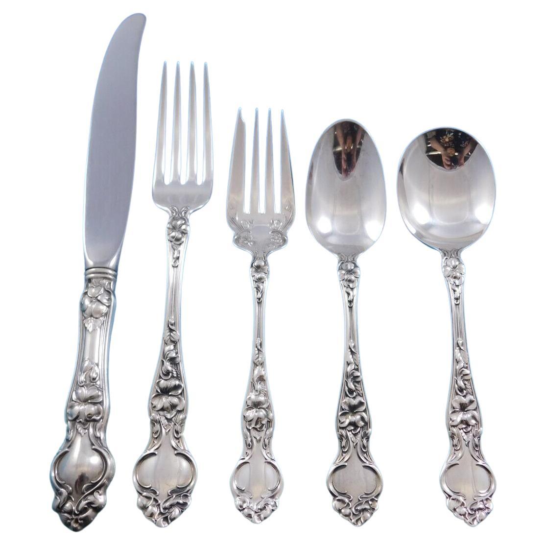 Violet by Wallace Sterling Silver Flatware Service for 12 Set 64 Pcs No Monogram For Sale