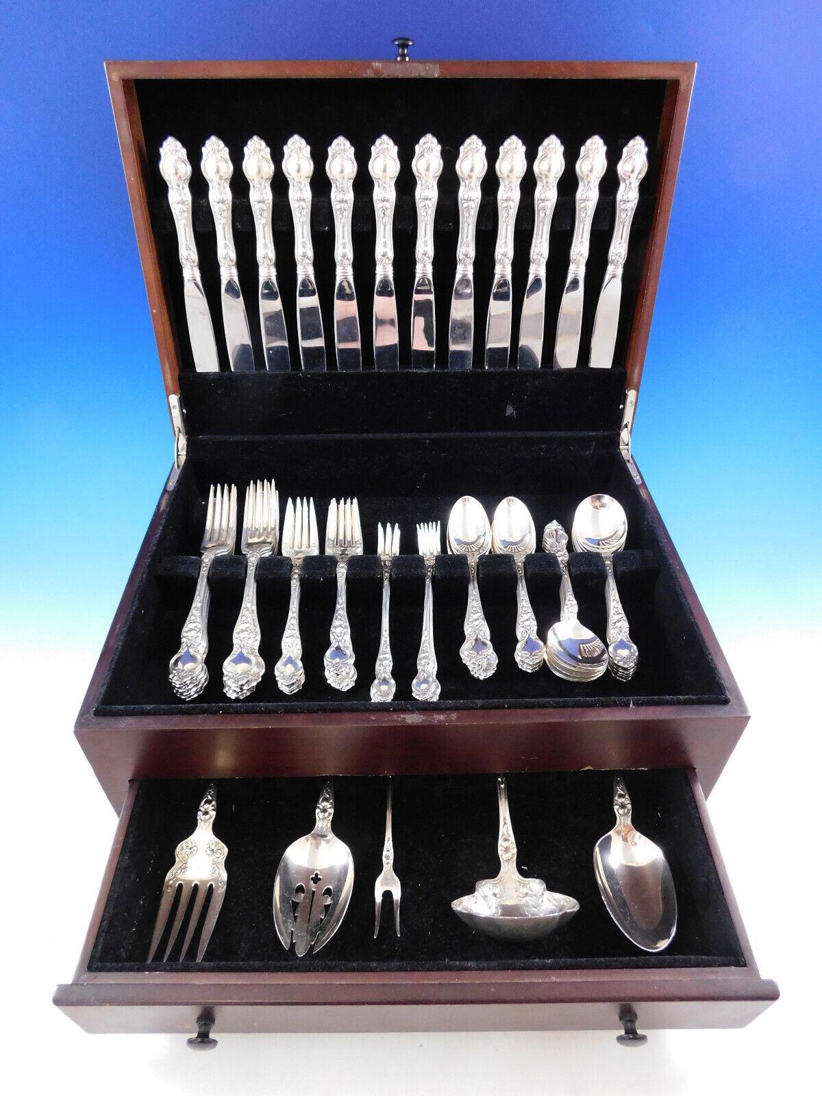 Violet by Wallace sterling silver Flatware set - 77 pieces. This set includes:

12 Knives, 8 3/4