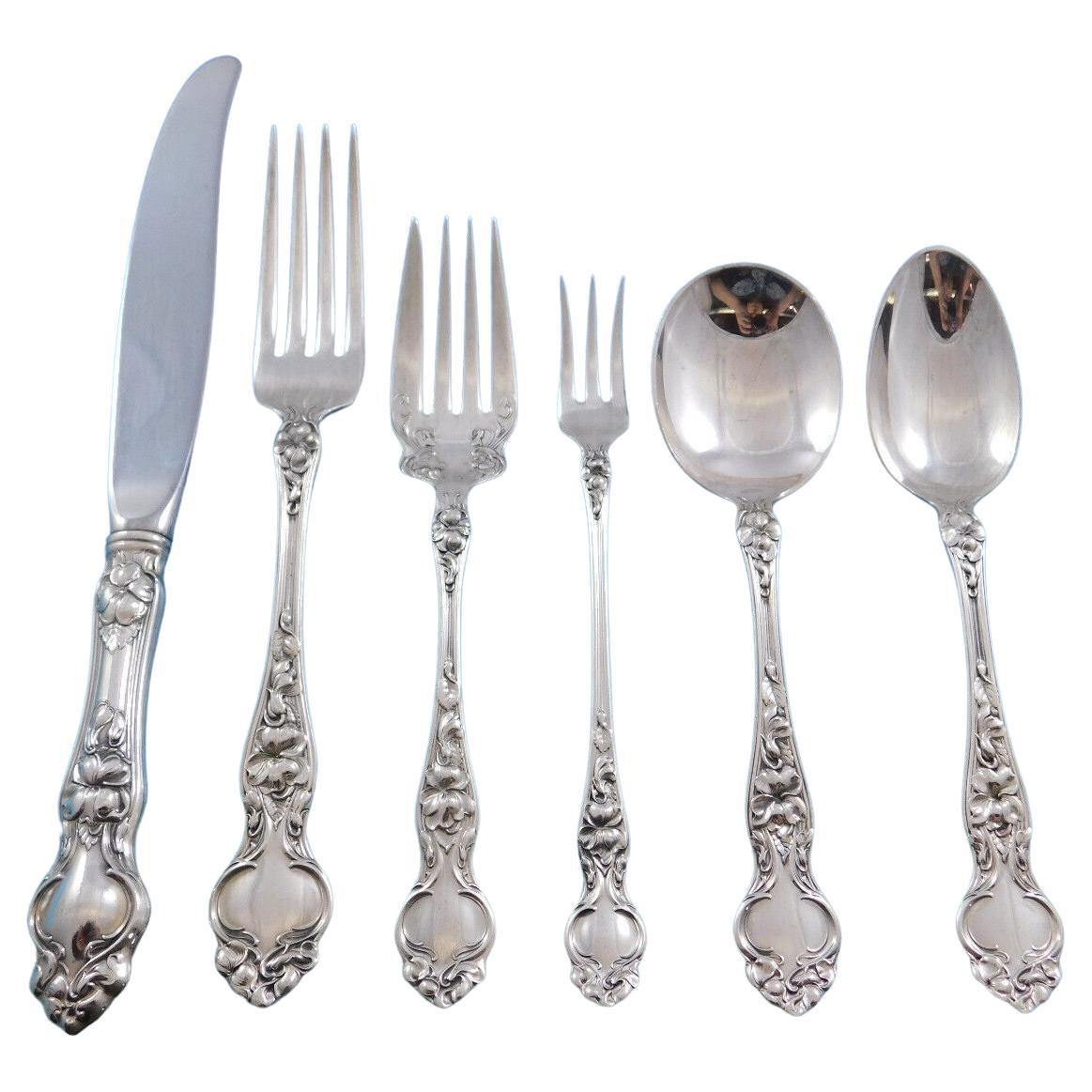 Violet by Wallace Sterling Silver Flatware Service for 12 Set 77 Pcs No Monogram For Sale