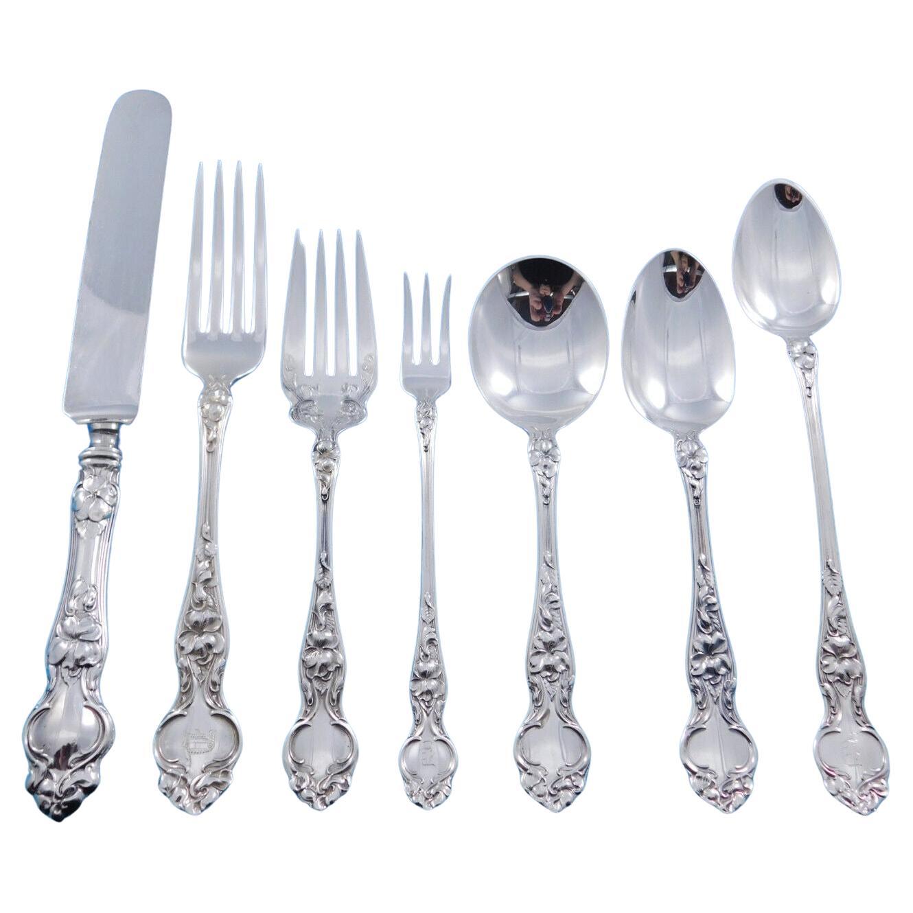 Violet by Wallace Sterling Silver Flatware Service for 12 Set 87 pieces For Sale