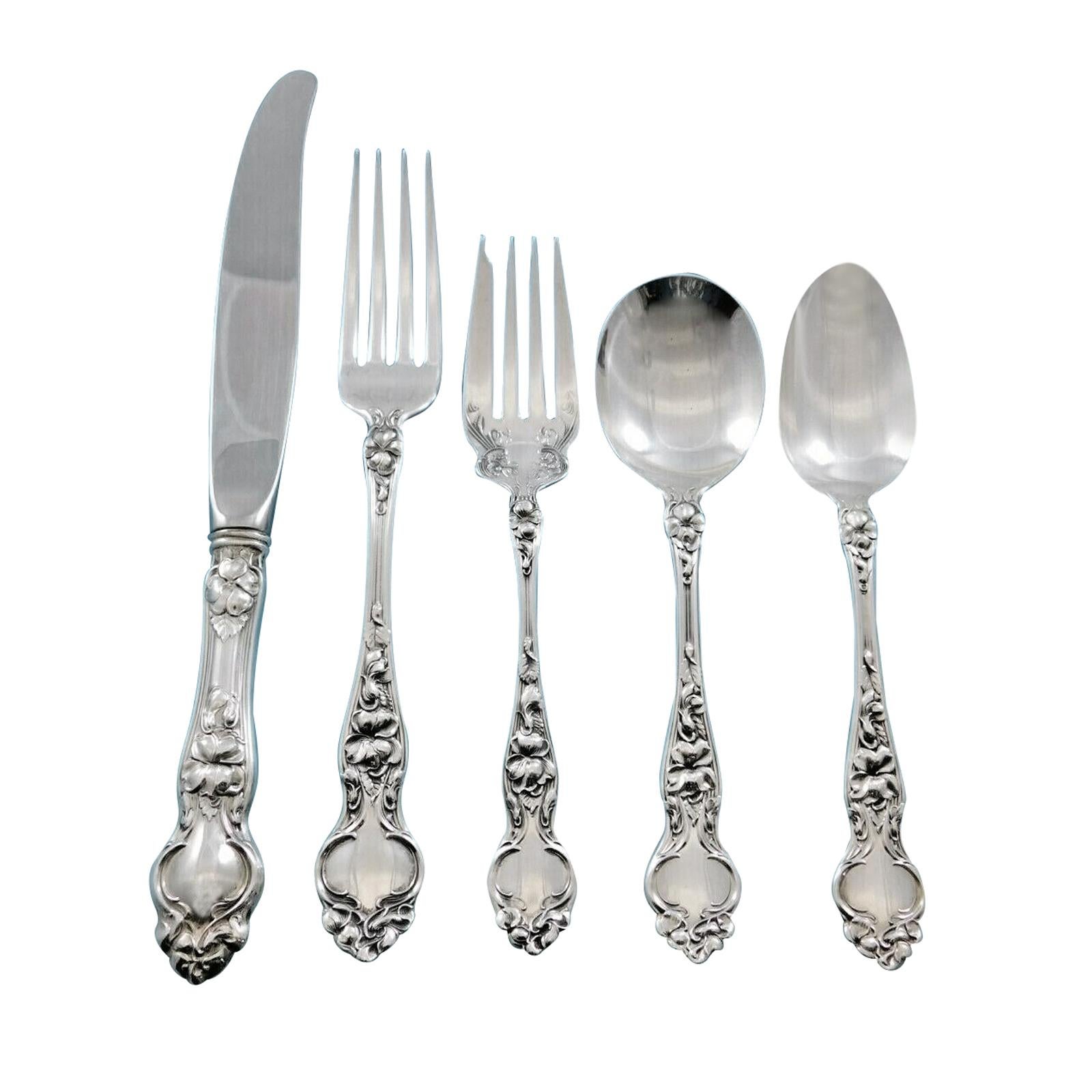 Violet by Wallace Sterling Silver Flatware Service for 8 Set 40 Pcs No Monograms